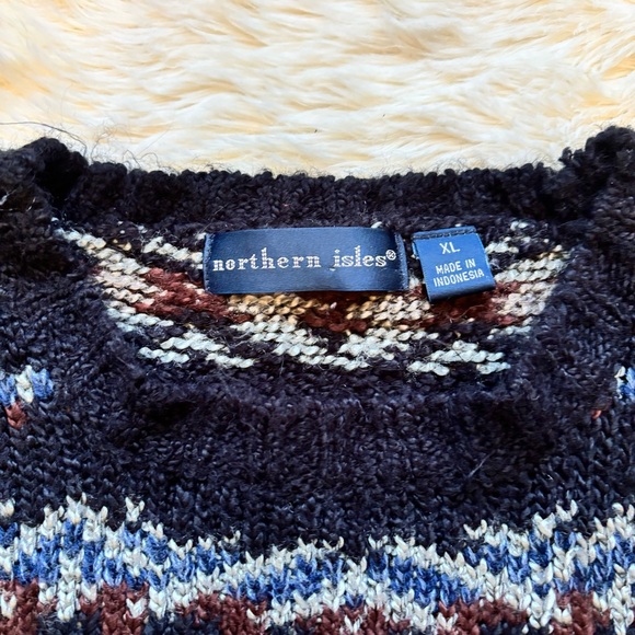 Vintage Northern Isles Blue & Brown Medium Knit Fair Isle Sweater Mens XL - Picture 5 of 7